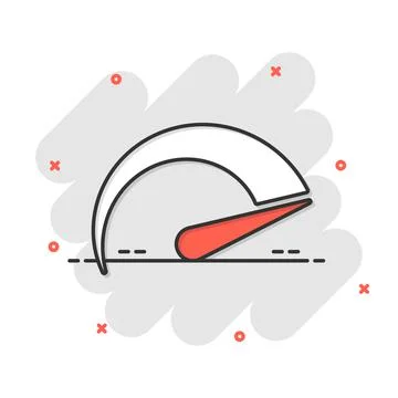 Speedometer level sign icon in comic style. Accelerate vector cartoon illustr Stock Illustration