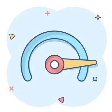 Speedometer level sign icon in comic style. Accelerate vector cartoon illustr Stock Illustration