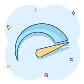 Speedometer level sign icon in comic style. Accelerate vector cartoon illustr Stock Illustration