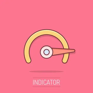 Speedometer level sign icon in comic style. Accelerate vector cartoon illus.. Stock Illustration
