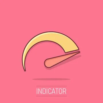 Speedometer level sign icon in comic style. Accelerate vector cartoon illus.. Stock Illustration