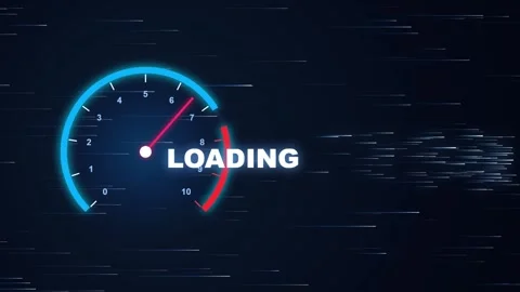 Speedometer loading progress animation with digital fiber optic data stream.. Stock Footage 346121220