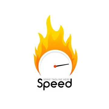 Speedometer Logo with Flame Design. Fast fire speedometer design measurement Stock Illustration