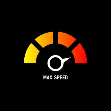 Speedometer logo icon. Max speed meter. Vector illustration isolated on black Stock Illustration