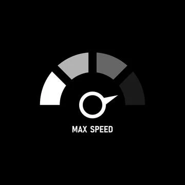 Speedometer logo icon. Max speed meter. Vector illustration isolated on black Stock Illustration