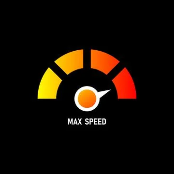 Speedometer logo icon. Max speed meter. Vector illustration isolated on black Stock Illustration