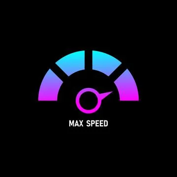 Speedometer logo icon. Max speed meter. Vector illustration isolated on black Illustrazione stock
