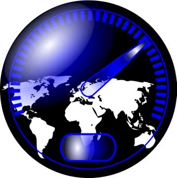 Speedometer with a map of the world Stock Illustration