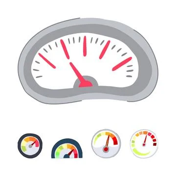 Speedometer measuring performance level with various gauges Illustrazione stock