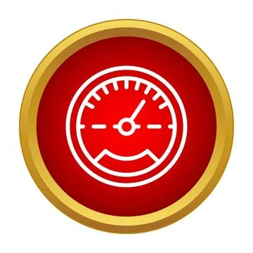 Speedometer measuring performance on a red gauge icon Stock Illustration