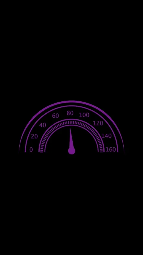 Speedometer needle accelerating on purple gauge display against black backg.. Stock Footage 338039403