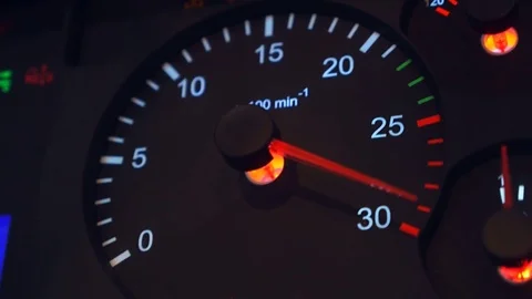 Speedometer needle of the truck is approaching to the maximum value 120 km/h Stock-Footage 71570832