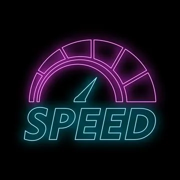 Speedometer neon gauge display with fast speed text Stock Illustration