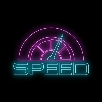 Speedometer neon sign displaying fast performance concept 스톡 일러스트