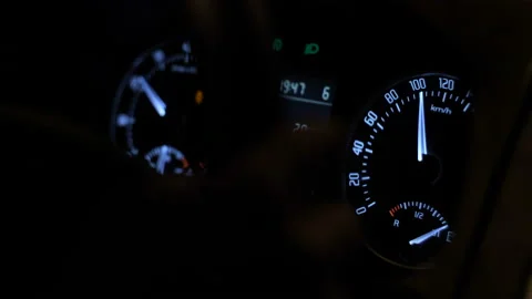 Speedometer, night, auto, hand, steering wheel Stock Footage 106208529