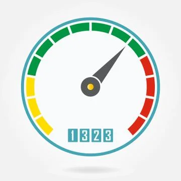 Speedometer or tachometer icon with arrow. Infographic gauge element. Stock Illustration