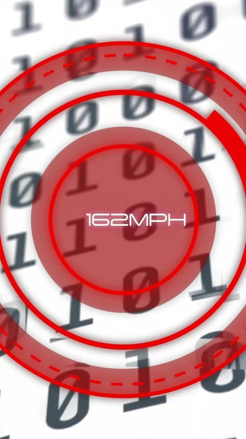 Speedometer reading 165MPH over binary code background in animation Stock Footage 320150396