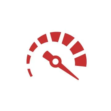 Speedometer red logo icon. Speed measuring device. Appliance arrow. Stock Illustration