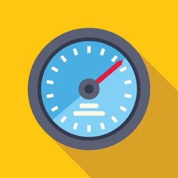 Speedometer with red needle pointing medium speed on yellow background Stock Illustration