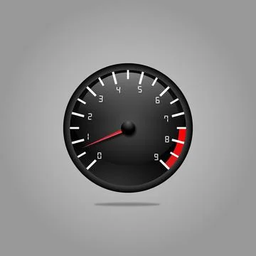 Speedometer. Round black gauge. Speedometer icon, symbol. Stock Illustration