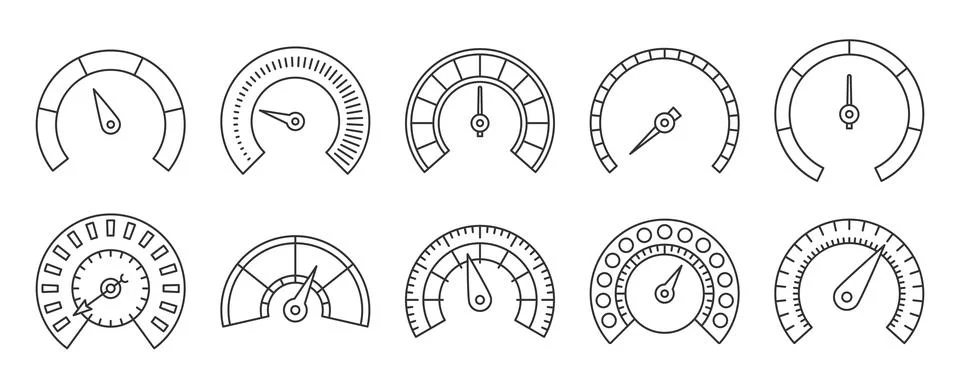 Speedometer scale interface speed black line set Stock Illustration