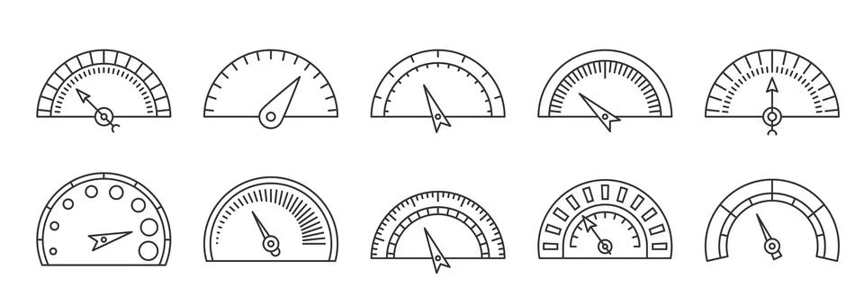 Speedometer scale interface speed black line set Stock Illustration