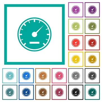 Speedometer solid flat color icons with quadrant frames Stockillustratie