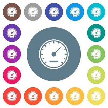 Speedometer solid flat white icons on round color backgrounds 库存插图