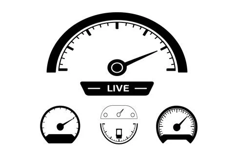 Speedometer speed vector icon set, gauge meter, dashboard elements Ilustração Stock