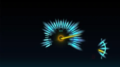 Speedometer, tachometer, gasoline level, car gauges. Car headlights in the d Stock Footage 269124304
