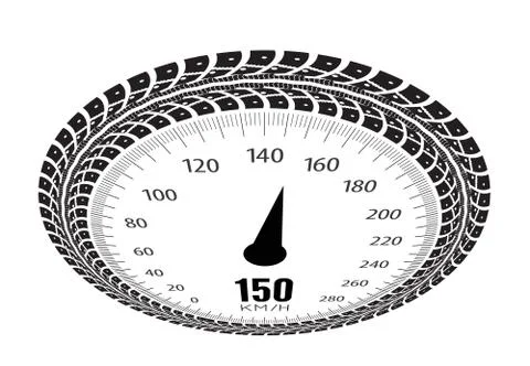 Speedometer vector illustration. Styling by tire tracks. Illustrazione stock