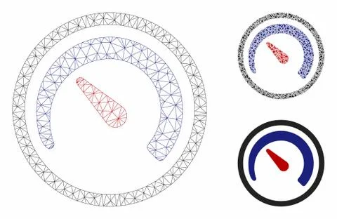 Speedometer Vector Mesh Carcass Model and Triangle Mosaic Icon 스톡 일러스트