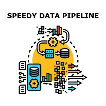 Speedy data pipeline processing raw information flow Stock Illustration