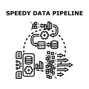 Speedy data pipeline processing raw information flow Stock Illustration