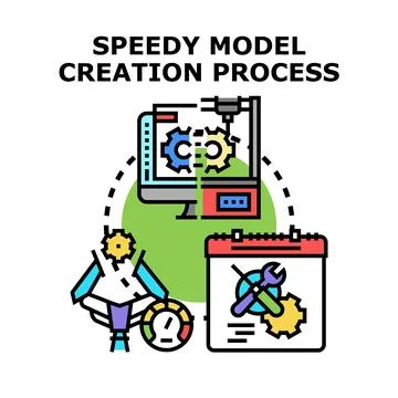 Speedy model creation process workflow developing products Ilustração Stock
