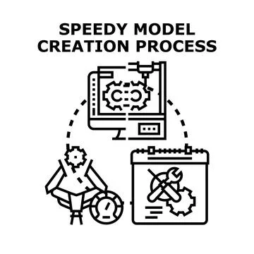 Speedy model creation process workflow developing products Stock Illustration