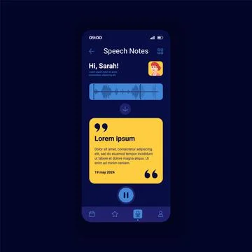 Speeh notes dark smartphone interface vector template Stock Illustration