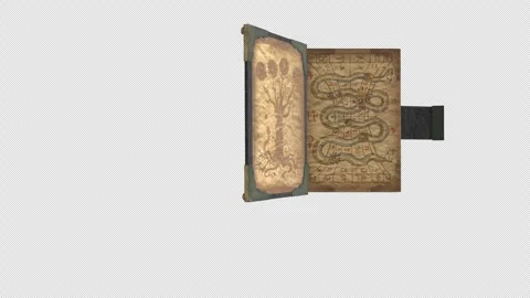 Spell Book Closing Itself, realistic animation with alpha channel, Top Down View Stock-Footage 345740730