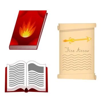 Spell Book of Fire Element for Your Design, Game, Card. Fire Arrow.  Stock Illustration