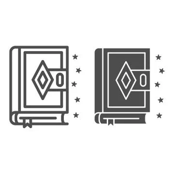 Spell Book line and solid icon, Halloween concept, Magic book sign on white 스톡 일러스트