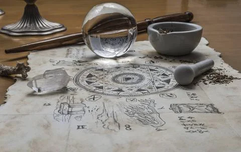 Spell casting Magical elements are gathered together ready to cast a magic... Stock Photos