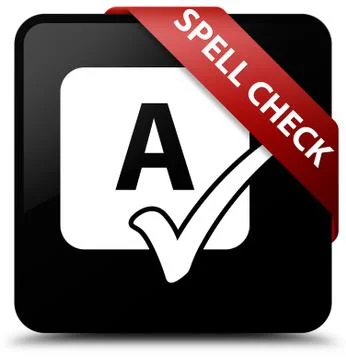 Spell check black square button red ribbon in corner Ilustração Stock