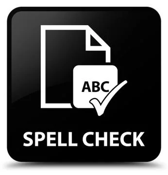 Spell check document black square button Stock Illustration
