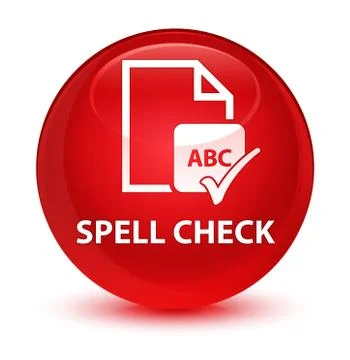 Spell check document glassy red round button Stock Illustration