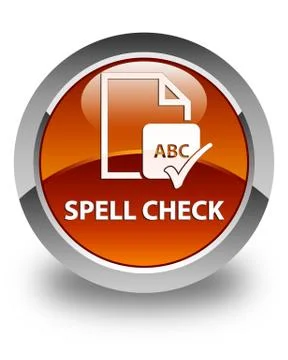 Spell check document glossy brown round button イラスト素材