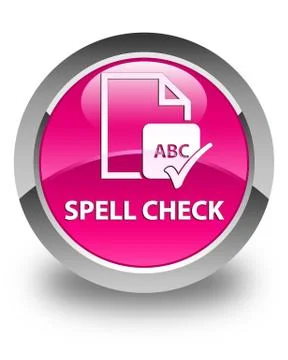 Spell check document glossy pink round button 库存插图