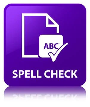 Spell check document purple square button Stock Illustration