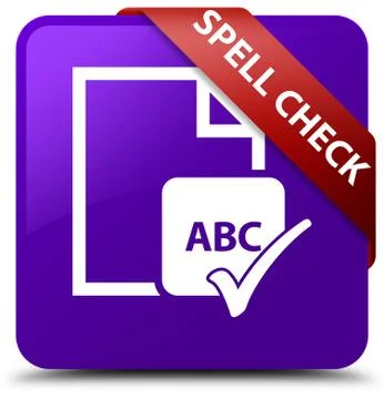 Spell check document purple square button red ribbon in corner イラスト素材