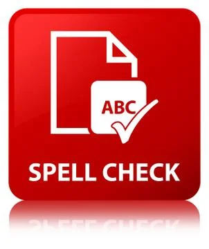 Spell check document red square button Stock Illustration