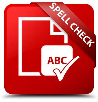 Spell check document red square button red ribbon in corner 스톡 일러스트